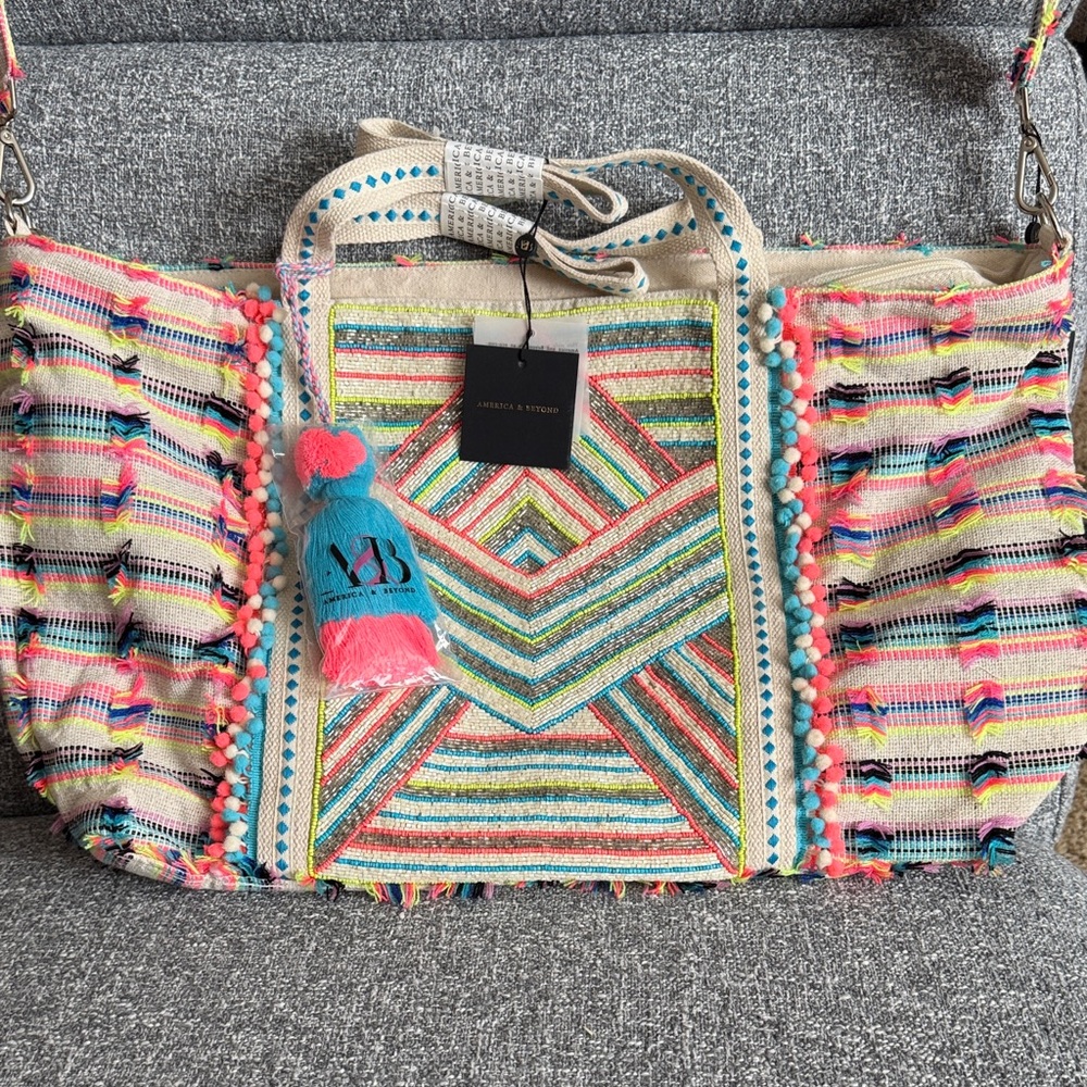 Multicolor Beaded and Embroidered Tote Bag